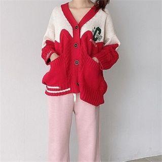 Letter-patched Two-tone Cardigan