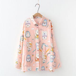 Cartoon Print Shirt Pink - One Size