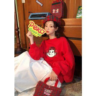 Peko Gogo88 Peko Zzang Embroidery Sweatshirt Red - One Size