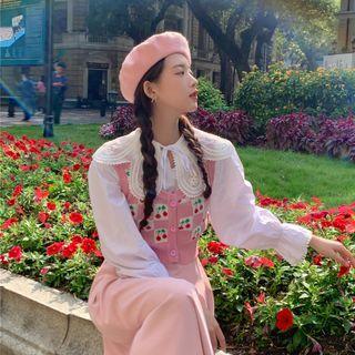 Floral Vest / Ruffle Blouse / Midi A-line Skirt
