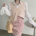 Knit Vest / Shirt / Leopard Print Skirt
