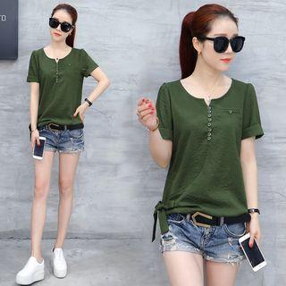 Short-sleeve Tied Buttoned Top