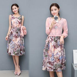 Set: Sleeveless Floral Dress + Long-sleeve Top