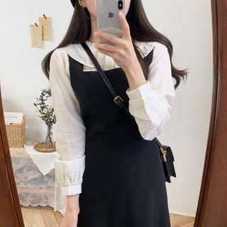 Ruffle Blouse / Midi Overall Dress