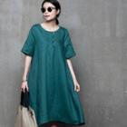 Half-placket A-line Linen Dress