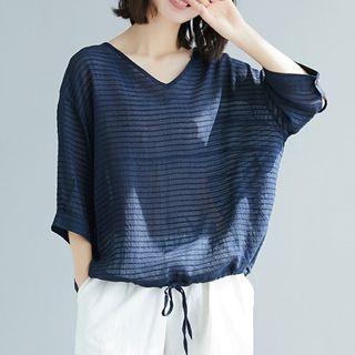 3/4-sleeve Striped Sheer Top