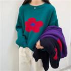 Flower Print Turtle-neck Knit Sweater