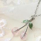 Silver Crystal Cherry Necklace -pink