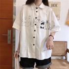 Elbow-sleeve Animal Print Shirt