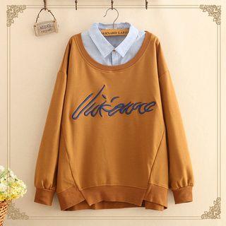 Inset Shirt Embroidered Long-sleeve Sweater As Shown In Figure - One Size