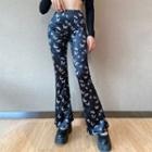 Butterfly Patterned Boot-cut Pants