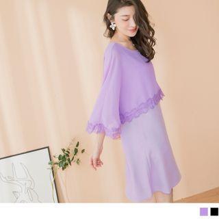 Cap Sleeve Lace Trim Chiffon Dress