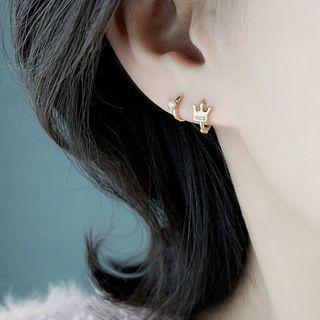 Crown Rhinestone Asymmetrical Sterling Silver Earring