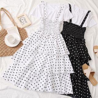 Set: T-shirt + Layered Dotted Dress