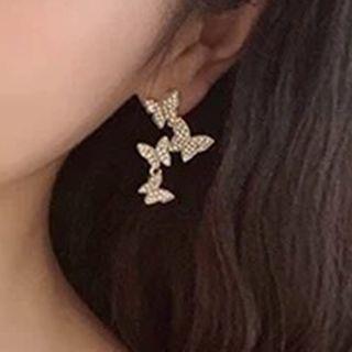 Rhinestone Butterfly Drop Earring / Clip-on Earring