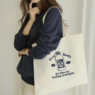 Printed Large Canvas Shopper Bag Beige - One Size