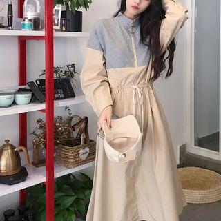 Panel Drawstring Waist A-line Midi Dress
