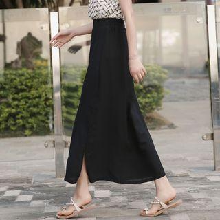 High-waist Plain Slit A-line Maxi Skirt