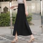 High-waist Plain Slit A-line Maxi Skirt