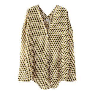 Diamond Plaid V-neck Blouse
