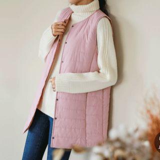 Snap-button Long Padded Vest