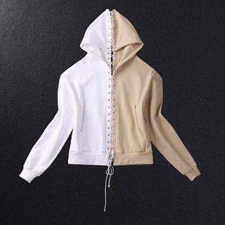 Lace Up Two-tone Hoodie