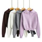 Long Sleeve Collar Zip-detail Ribbed-knit Sweater