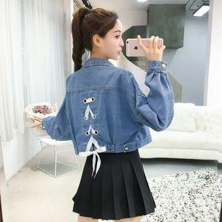 Long-sleeve Lace Up Back Denim Jacket