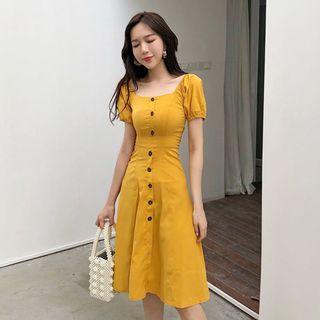 Square-neck A-line Shirtdress