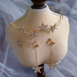 Set: Wedding Rhinestone Star Headband + Dangle Earring