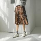 Accordion-pleat Floral Print Midi Skirt