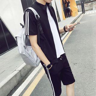 Set: Short Sleeve Zip Front Jacket + Striped Shorts