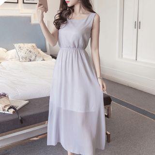 Crew-neck Sleeveless Midi A-line Dress