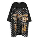 Printed Elbow-sleeve T-shirt Black - One Size