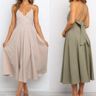 Spaghetti-strap V-neck Maxi A-line Dress