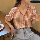 V-neck Check Short-sleeve Top