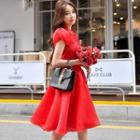 Set: Short-sleeve Pintuck Shirt + Skirt