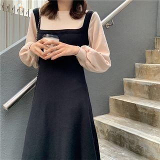 Mock Two-piece Midi Knit Dress As Shown In Figure - One Size