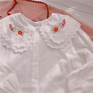 Floral Embroidered Layered Collar Blouse White - One Size