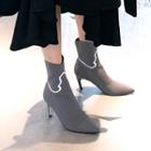 Mesh Fabric Line Detail Pointed Ankle Booties