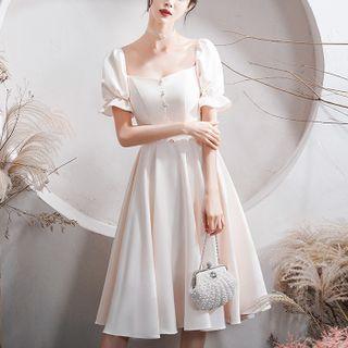Puff-sleeve A-line Cocktail Dress