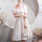 Puff-sleeve A-line Cocktail Dress