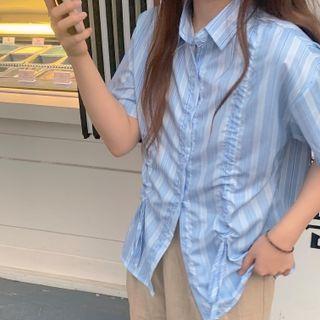 Short-sleeve Striped Drawstring Shirt