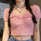 Short-sleeve Crinkle Top Pink - One Size