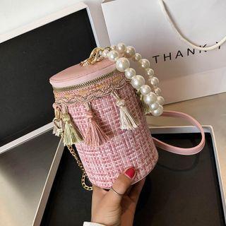 Faux Pearl Chain Tassel Bucket Bag