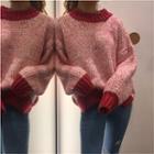 Melange Panel Long-sleeve Knit Sweater