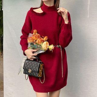 Mock-neck Cold-shoulder Sweater Dress