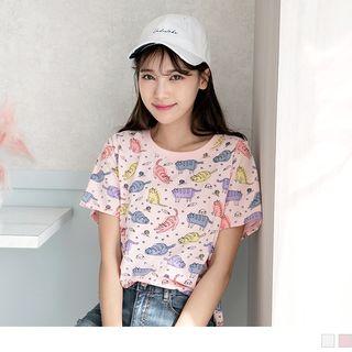 Short-sleeve Cat Printing T-shirt