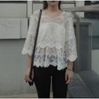 Embroidered 3/4 Sleeve Lace Top