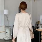 Square-neck Tie-waist Maxi Satin Dress Light Beige - One Size